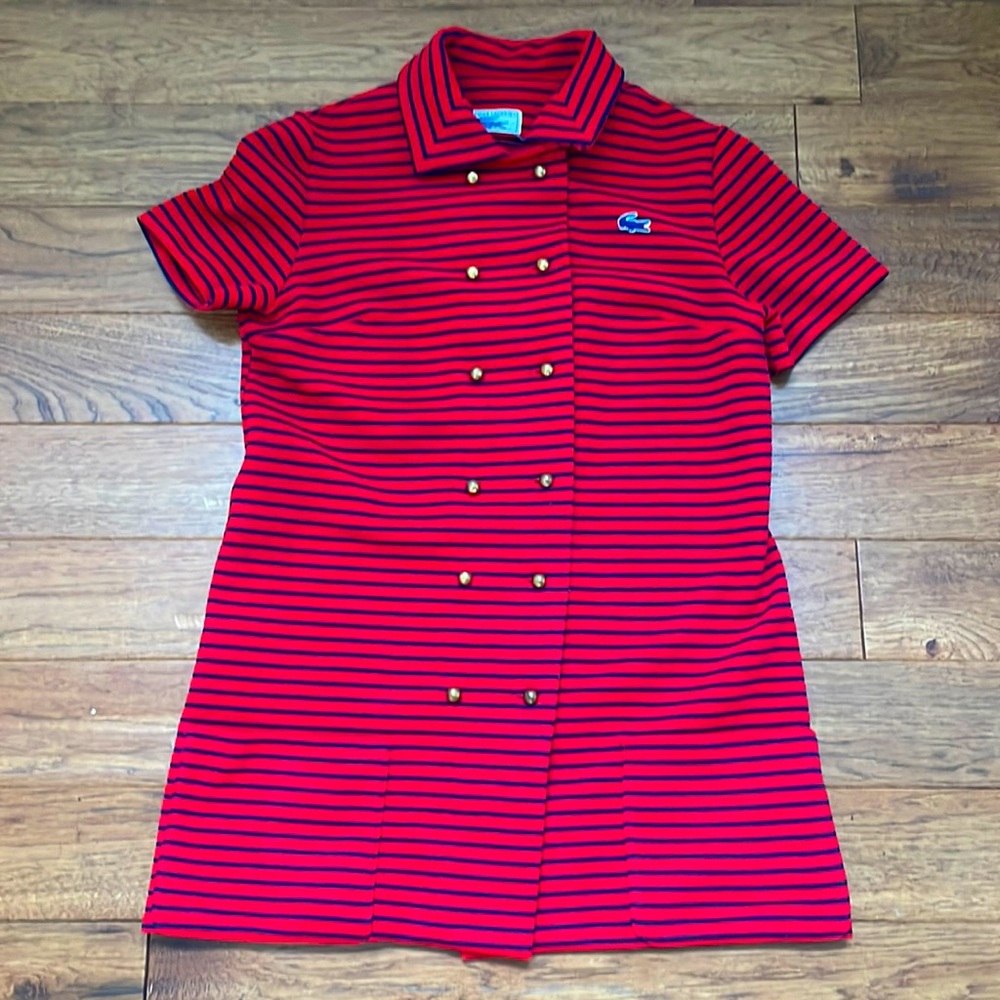 Lacoste Red and Navy Striped Short Sleeve Polo Dress